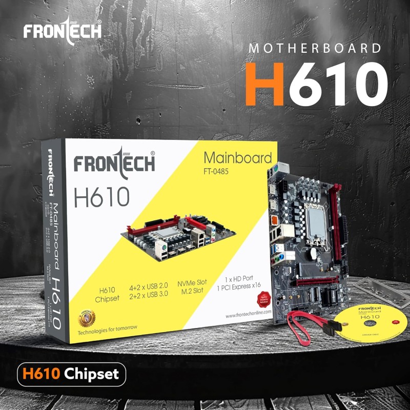 FRONTECH Premium Micro-ATX Motherboard with H610 Express Chipset - Supports 10th Gen CPUs (LGA 700) - DDR4 3200 Memory, Realtek Audio, and M.2 Connectivity