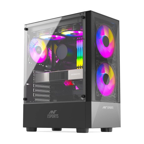 Ant Esports Ice-100 Mid-Tower Computer Gaming Cabinet With Rgb Light- Black (Mt)