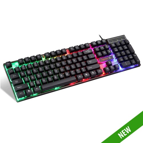 Enter Fighter USB Gaming Keyboard with Rainbow LED Lights, Windows Lock Key with 12 Multimedia Keys, Splash Resistant, LED Control Key