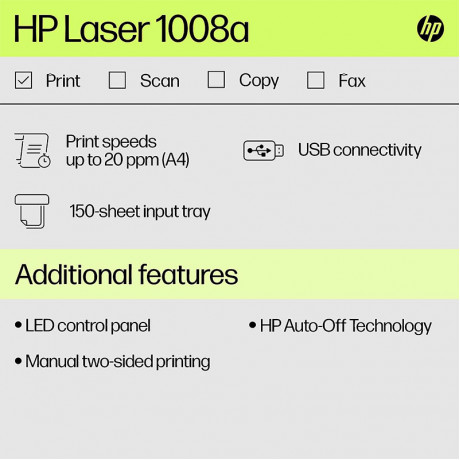 HP Lacer 1008a Single Function  Black & White Printer (White)