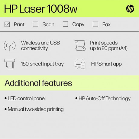 HP Lacer 1008w Single Function Wireless Black & White Printer(White)