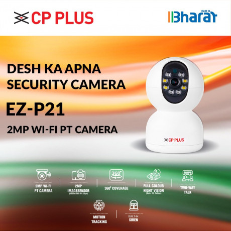 CP PLUS 2MP Smart Wi-fi CCTV Camera | 360° & Full HD Home Security | Full Color Night Vision | 2-Way Talk | Advanced Motion Tracking | SD Card Support (Upto 256GB) | IR Distance 20Mtr | EZ-P21