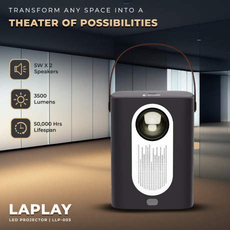 LAPCARE LAPLAY 65W LED Projector with 3500 Lumens & 1920X1080 Full HD Display | Native Res 1280X720 FHD | Quad Core Processor |in-Built 3W X 2 Speaker 