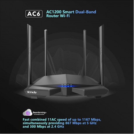 Tenda AC6 1200Mbps  Smart Dual-Band Wi-Fi Router