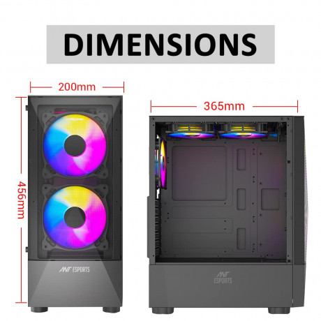 Ant Esports ICE-100 Mid-Tower Computer Gaming Cabinet With RGB Light- Black (MT)