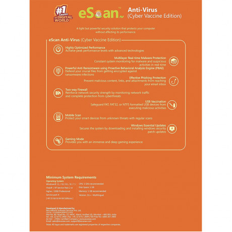 EScan Cyber Vaccine 1 User 1 Year Version v22