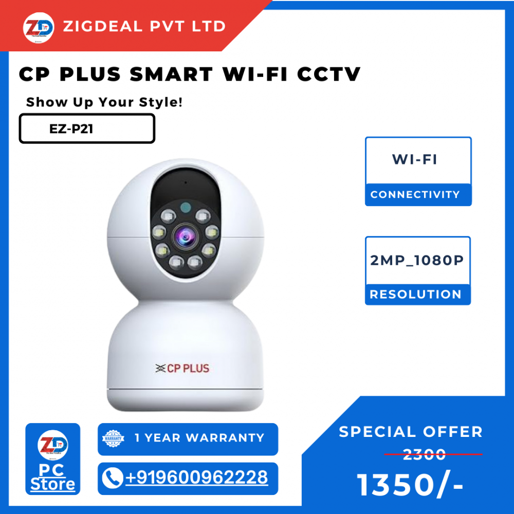 CP PLUS 2MP Smart Wi-fi CCTV Camera | 360° & Full HD Home Security | Full Color Night Vision | 2-Way Talk | Advanced Motion Tracking | SD Card Support (Upto 256GB) | IR Distance 20Mtr | EZ-P21