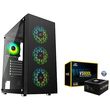 Ant Esports ICE-110 Mid-Tower Computer Gaming Cabinet With RGB Light- Black (MT)