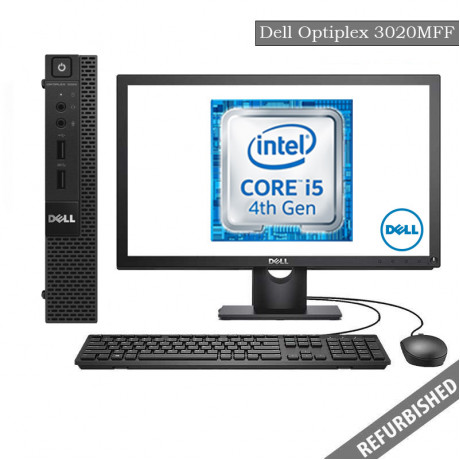  Refublished Dell Optiplex 3020 MFF (i5 4th Gen, 8GB DDR3 RAM, 256GB SATA SSD, 19'' Monitor, Windows 10, 6 Months Warranty)