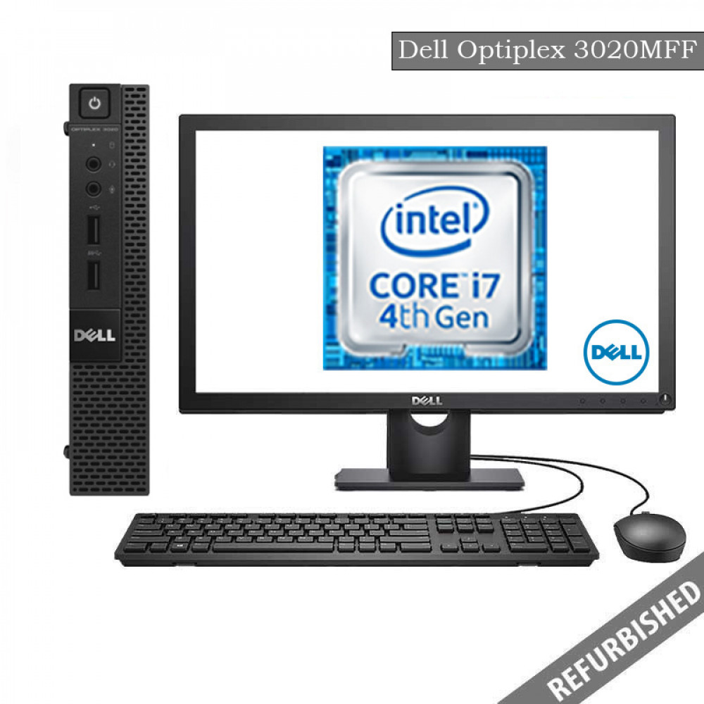  Refublished Dell Optiplex 3020 MFF (i7 4th gen, 8GB DDR3 RAM, 256GB SATA SSD, 19'' Monitor, Windows 10, 6 Months Warranty)