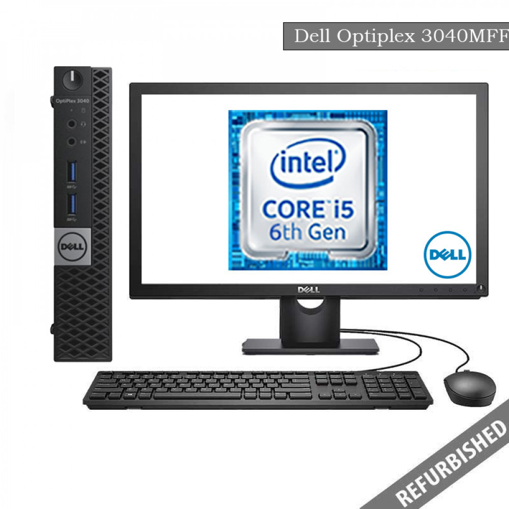 Refublished Dell Optiplex 3040 MFF (i5 6th Gen, 8GB DDR3 RAM, 256GB SATA SSD, 19'' Monitor, Windows 10, 6 Months Warranty)