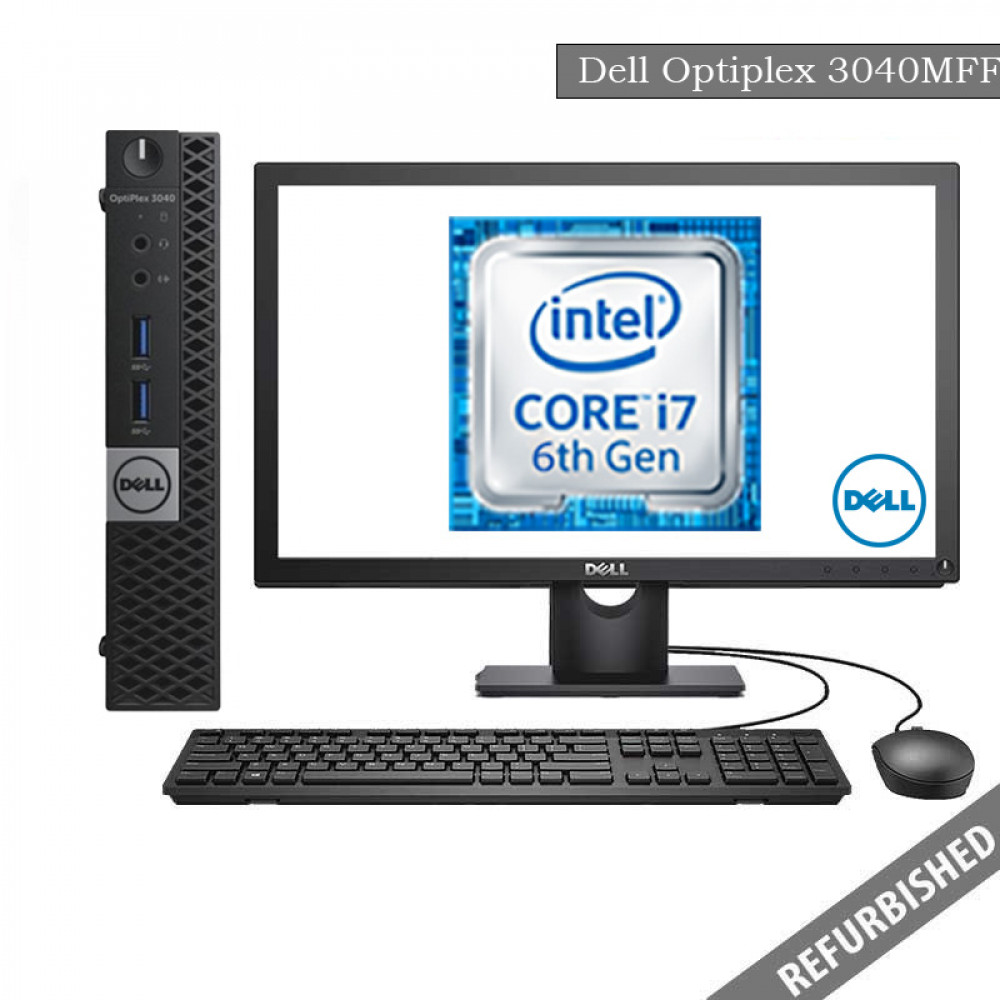 Refublished Dell Optiplex 3040 MFF (i7 6th Gen, 8GB DDR3 RAM, 256GB SATA SSD, 19'' Monitor, Windows 10, 6 Months Warranty)