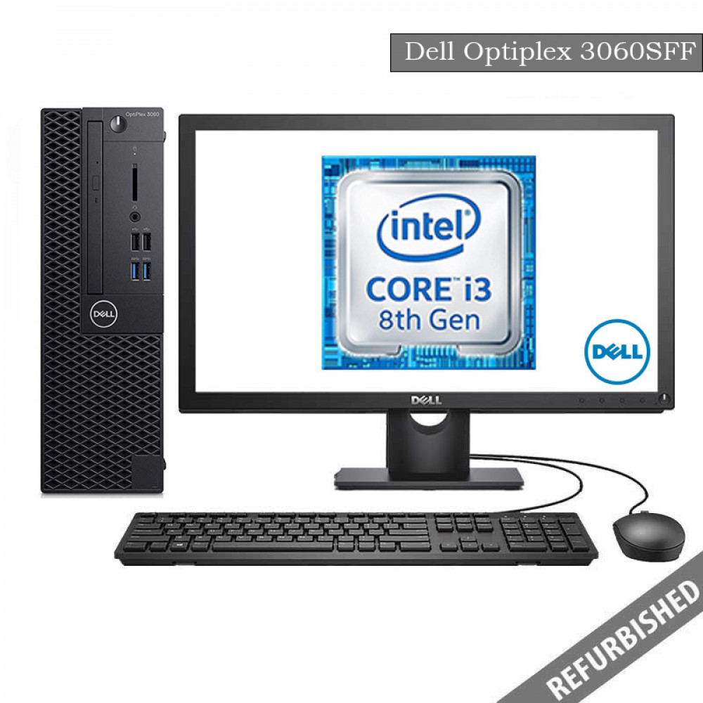 Refublished Dell Optiplex 3060 SFF (i3 8th Gen, 8GB DDR4 RAM, 256GB SATA SSD, 19'' Monitor, Windows 10, 6 Months Warranty)