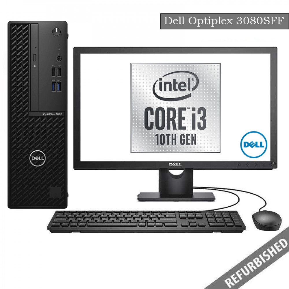 Dell Optiplex 3080 SFF (i3 10th Gen, 8GB DDR4 RAM, 256GB SATA SSD, 19'' Monitor, Windows 10, 6 Months Warranty)