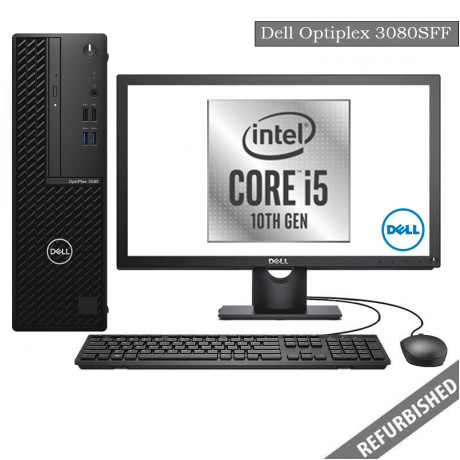 Dell Optiplex 3080 SFF (i5 10th Gen, 8GB DDR4 RAM, 256GB SATA SSD, 19'' Monitor, Windows 10, 6 Months Warranty)