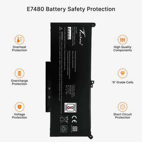 Techie Compatible for Dell E7480 – F3YGT, MYJ96, DM3WC, Latitude E7280, E7380 Laptops (5800mAh, 4-Cell)