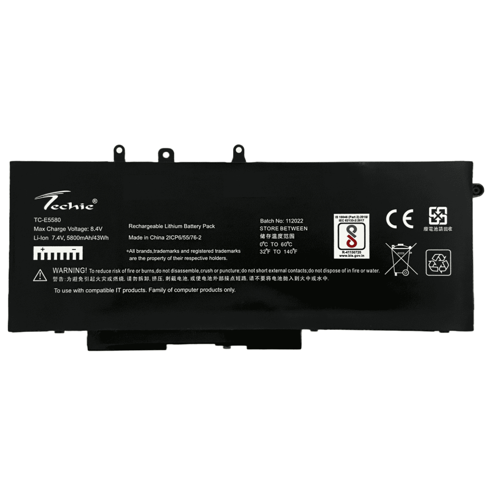 Techie Compatible Battery for Dell E5580 – Latitude 5490, 5491, 5580, 5480, 5280, 5290 Laptops (5800mAh, 4-Cell)