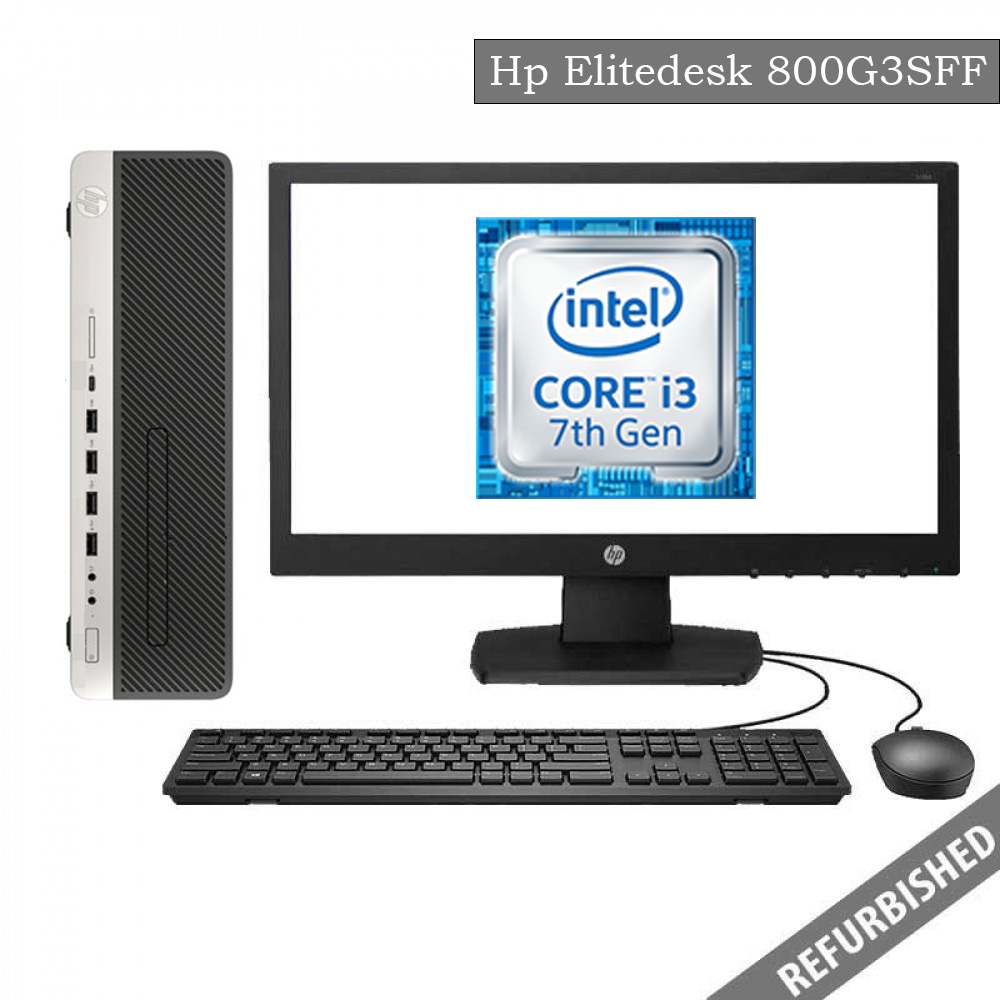 Refublished HP EliteDesk 800G3 SFF (i3 7th Gen, 8GB DDR3 RAM, 256GB SATA SSD, 19'' Monitor, Windows 10, 6 Months Warranty)