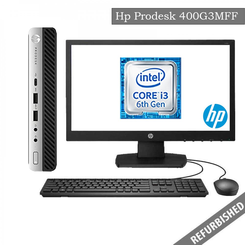 Refublished HP ProDesk 400G3 MFF (i3 6th Gen, 8GB DDR3 RAM, 256GB SATA SSD, 19'' Monitor, Windows 10, 6 Months Warranty)