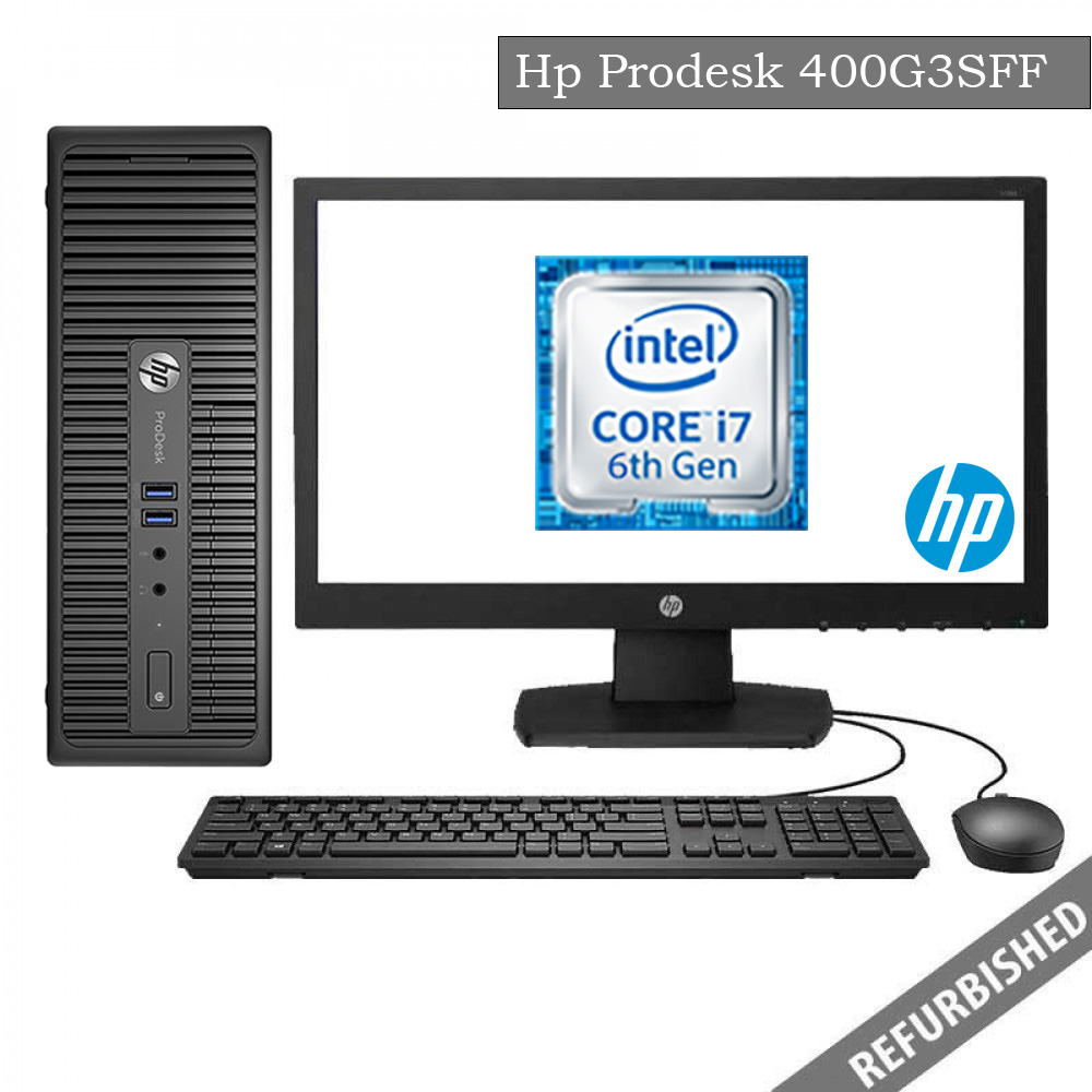 Refublished HP ProDesk 400G3 SFF (i7 6th Gen, 8GB DDR3 RAM, 256GB SATA SSD, 19'' Monitor, Windows 10, 6 Months Warranty)