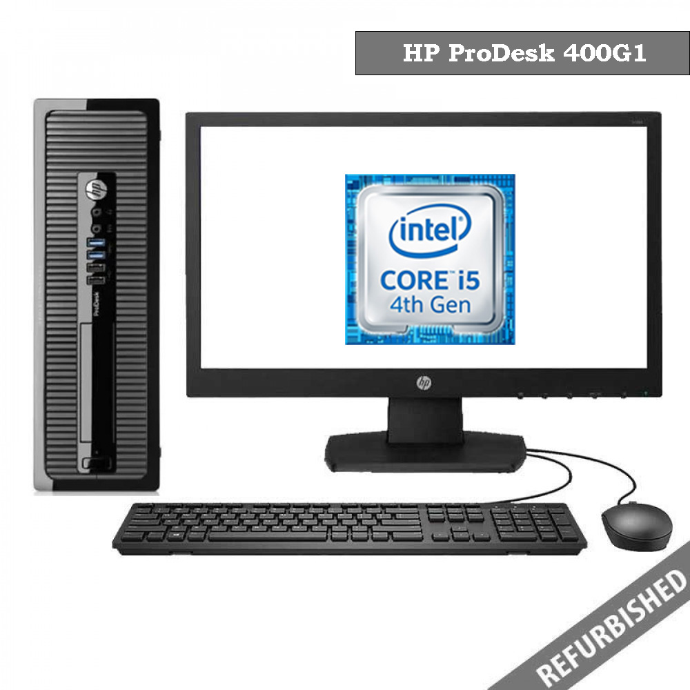 HP ProDesk 400G1 SFF (i5 4th Gen, 8GB DDR3 RAM, 256GB SATA SSD, 19'' Monitor, Windows 10, 6 Months Warranty)