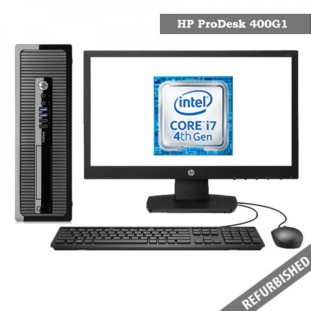 HP ProDesk 400G1 SFF (i7 4th Gen, 8GB DDR3 RAM, 256GB SATA SSD, 19'' Monitor, Windows 10, 6 Months Warranty)