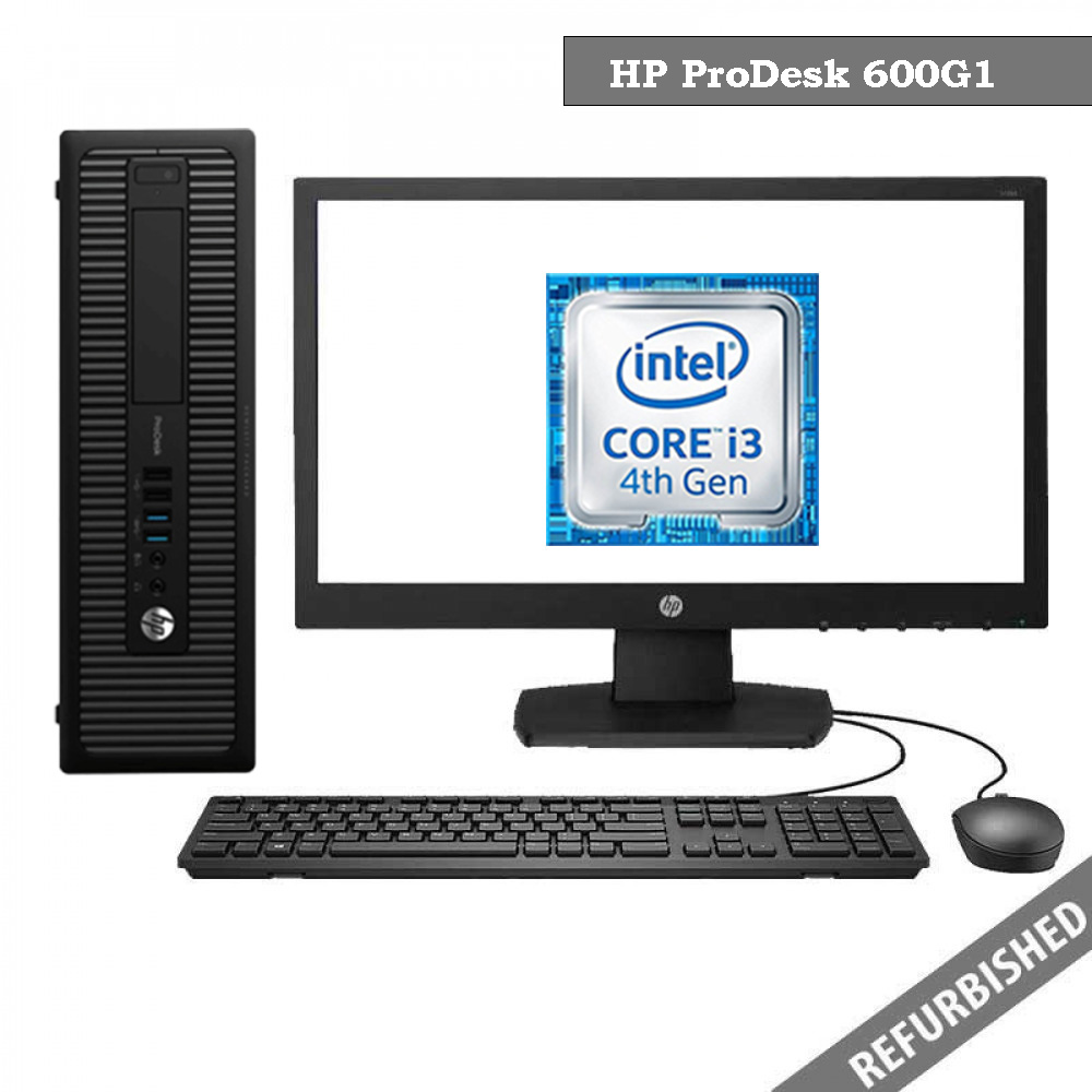 Refublished HP ProDesk 600G1 SFF (i3 4th Gen, 8GB DDR3 RAM, 256GB SATA SSD, 19'' Monitor, Windows 10, 6 Months Warranty)