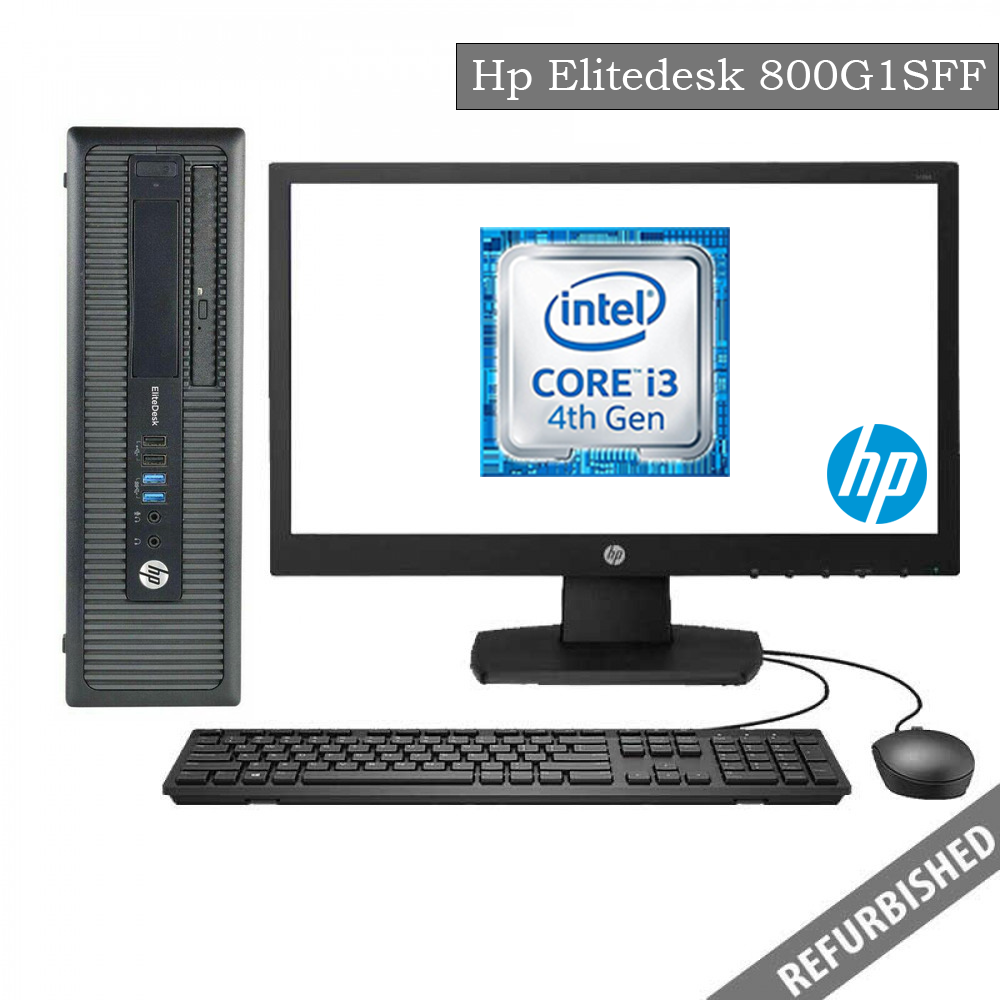 Refublished HP EliteDesk 800G1 SFF (i3 4th Gen, 8GB DDR3 RAM, 256GB SATA SSD, 19'' Monitor, Windows 10, 6 Months Warranty)