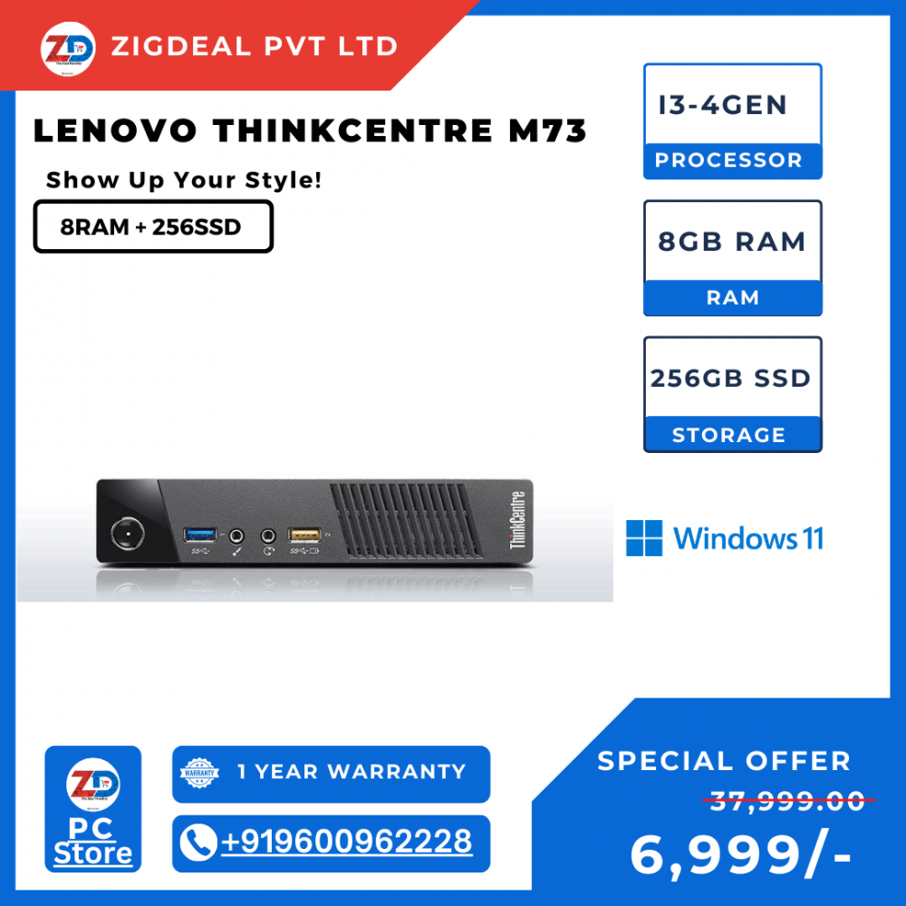 Refurbished Lenovo ThinkCentre M73 Tiny Desktop (Core I3 4th gen 2.9ghz, 8 GB RAM, 256gb SSD, Win 10 Pro, MS Office/ Intel HD Graphics/USB 3.0, Ethernet