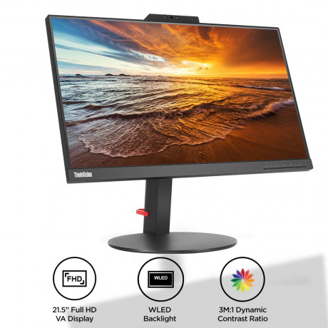 Lenovo ThinkVision T22v-10 21.5 Inch Wide FHD VoIP Monitor with Speaker and Webcam