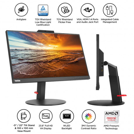 Lenovo ThinkVision T22v-10 21.5 Inch Wide FHD VoIP Monitor with Speaker and Webcam