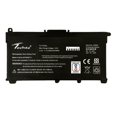 Techie Battery for HP TF03XL – Pavilion 14-BF, 14-BK, Pavilion X360, 14-CD, 15-DA, 15-CC Laptops (3400mAh, 3-Cell)