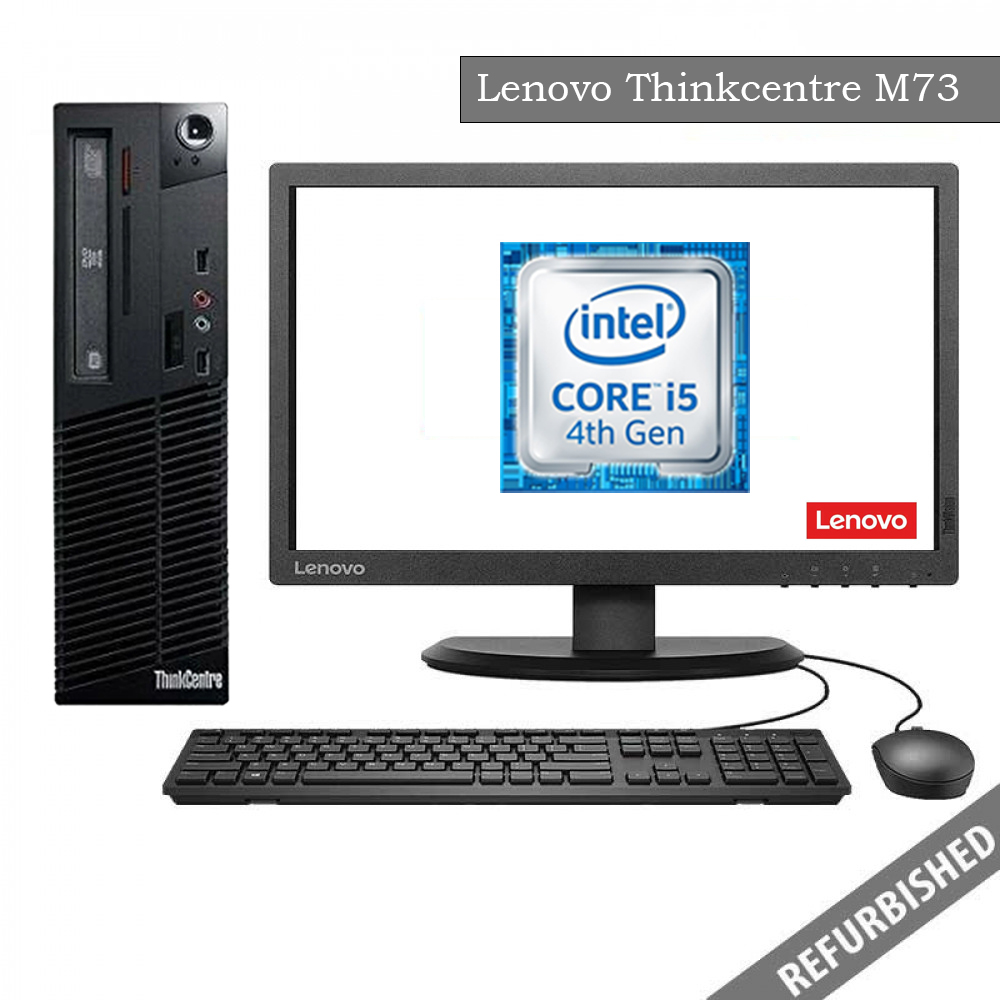 Lenovo ThinkCentre M73 SFF (i5 4th Gen, 8GB DDR3 RAM, 256GB SATA SSD, 19'' Monitor, Windows 10, 6 Months Warranty)