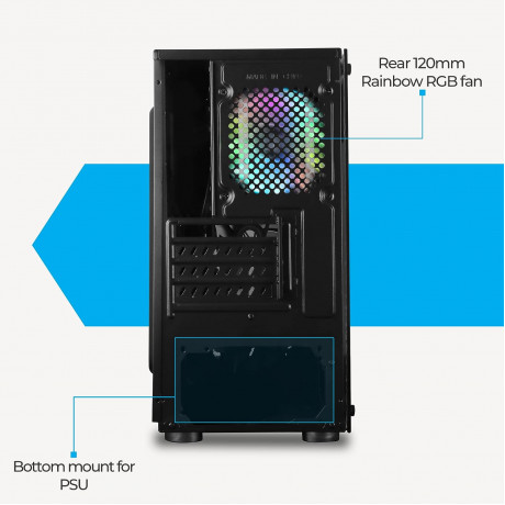 Zebronics Zeb-AVID Premium Mid-Tower Computer Gaming Cabinet With RGB Light- Black (MT)